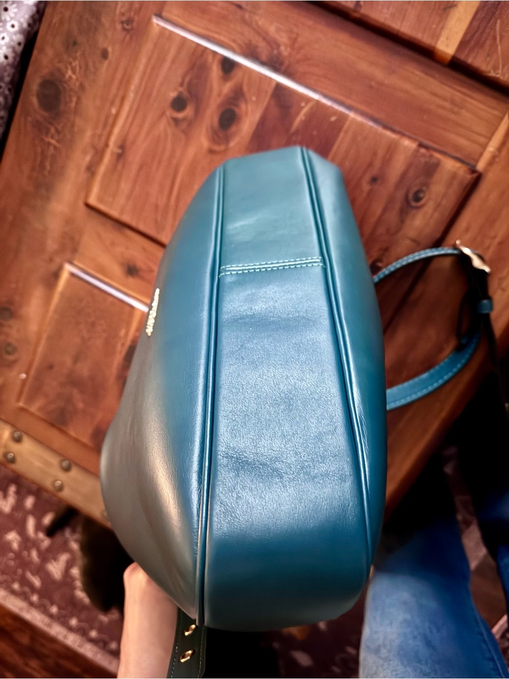 Coach Teal Leather Shoulder Hobo with Gold Charm Chain - Picture 3 of 4